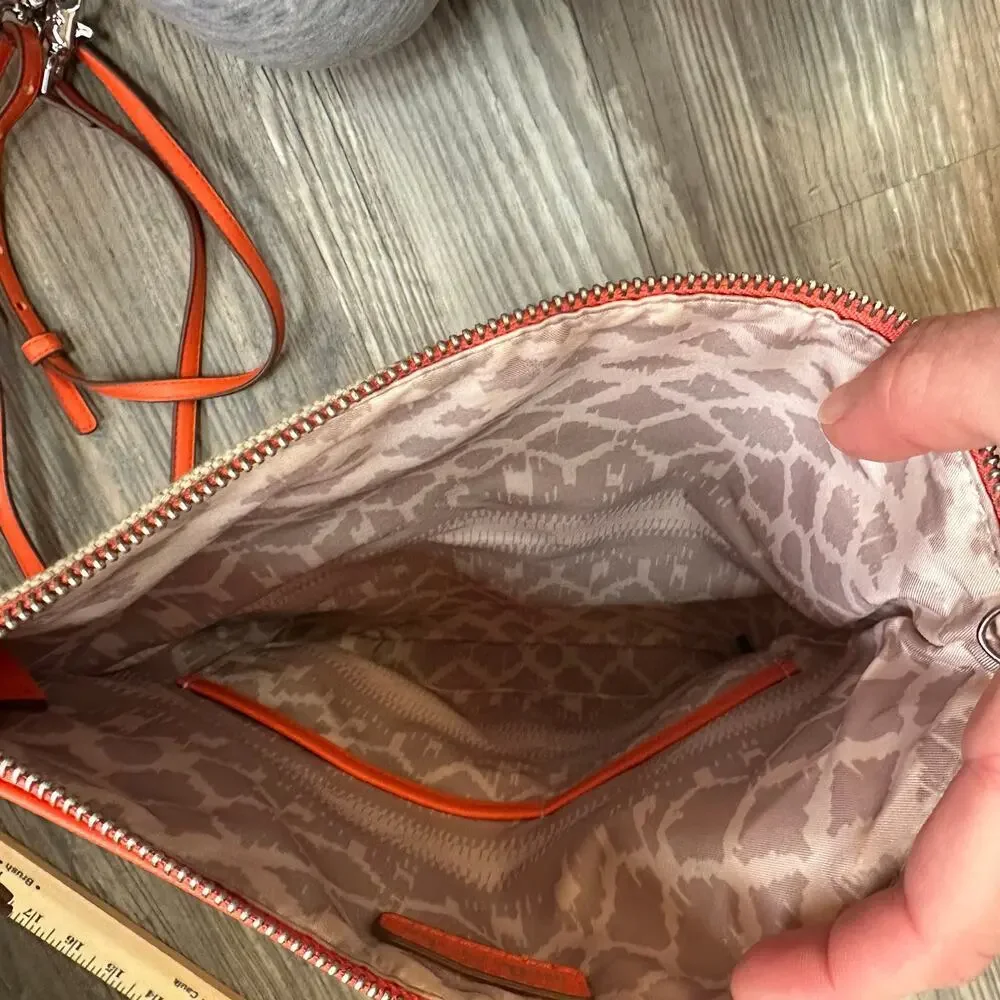 Stella & Dot Waverly Petite Crossbody Fresh‎ Orange Linen Clutch Vegan Leather